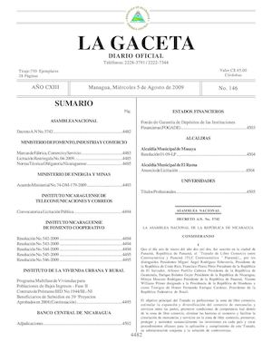 Gaceta # 146 Miércoles 5 De Agosto 2009