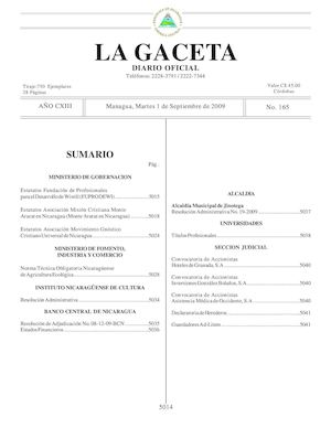 Gaceta # 165 Martes 1 De Septiembre 2009