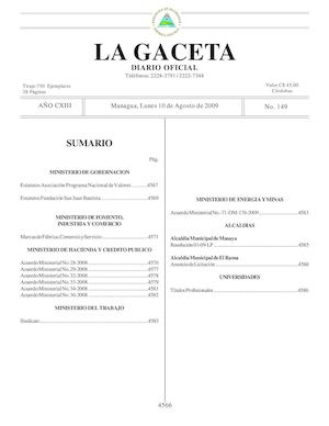Gaceta # 149 Lunes 10 De Agosto 2009