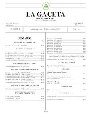 Gaceta # 159 Lunes 24 De Agosto 2009