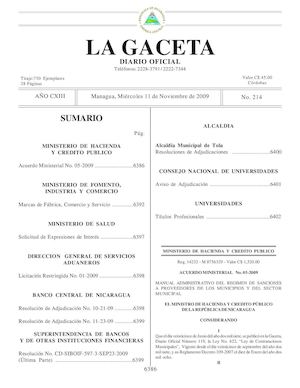 Gaceta # 214 Miércoles 11 De Noviembre 2009