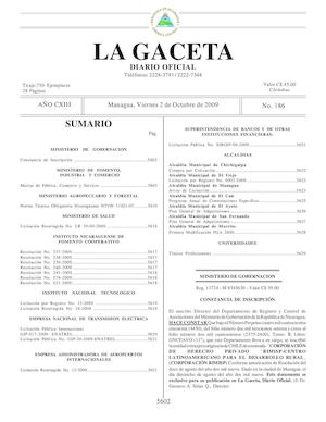 Gaceta # 186 Viernes 2 De Octubre 2009