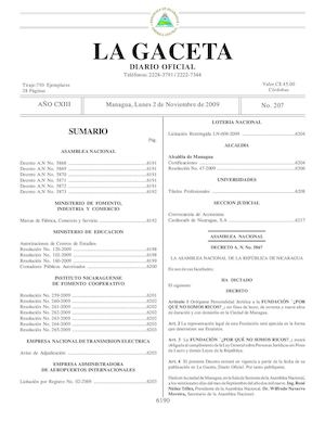 Gaceta # 207 Lunes 2 De Noviembre 2009