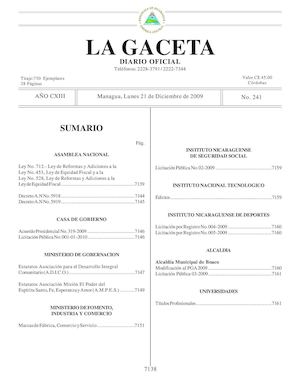 Gaceta # 241 Lunes 21 De Diciembre 2009