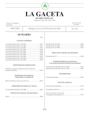 Gaceta # 234 Jueves 10 De Diciembre 2009