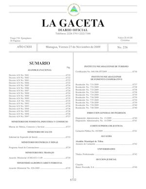 Gaceta # 226 Viernes 27 De Noviembre 2009