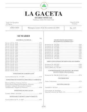 Gaceta # 227 Lunes 30 De Noviembre 2009