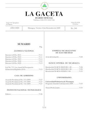 Gaceta # 240 Viernes 18 De Diciembre 2009