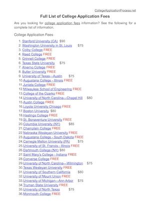 Full List Of College Application Fees