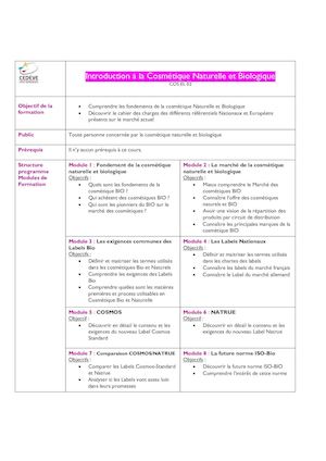 Fiche Présentation Introduction A La Cosmétique Naturelle Et Biologique