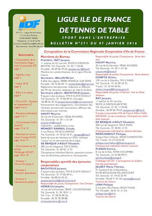 Bulletin corpo 271 du 07 janvier 2016