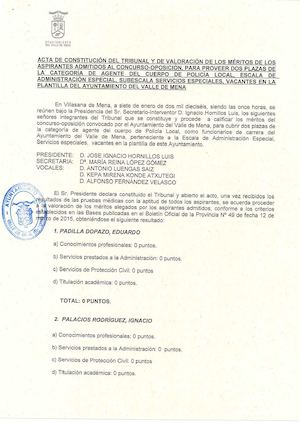 Acta Concurso De Méritos Policia Local