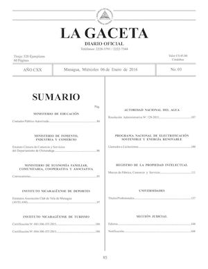 Gaceta No 3 Miércoles 6 De Enero De 2016