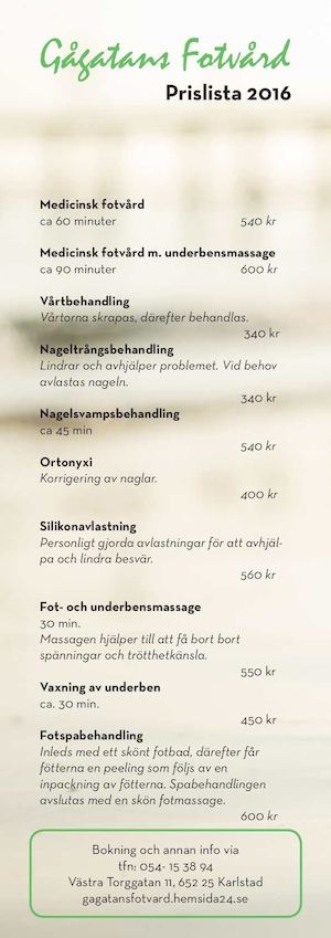 Prislista Enkel Vikbar