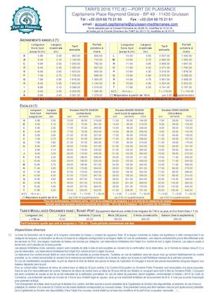 Tarifs du port de Gruissan 2016
