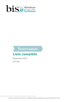 Nouveautés 2015 09 Septembre