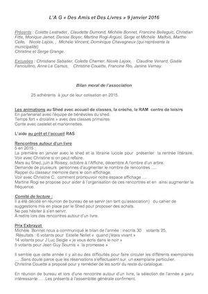 Assemblée générale des Amis et des Livres janvier 2016