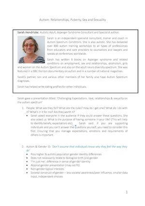 Autism; Relationships Puberty Sex And Sexuality