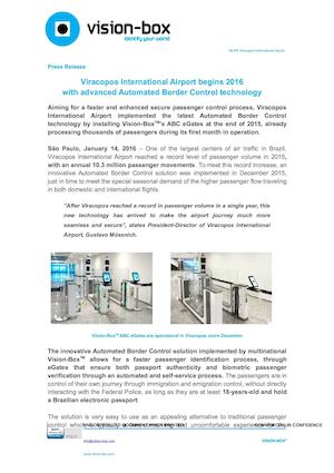 Viracopos International Airport begins 2016  with advanced Automated Border Control technology