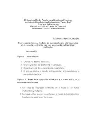 Chavezcomoelementofundantedelasrelacionesinternacionales