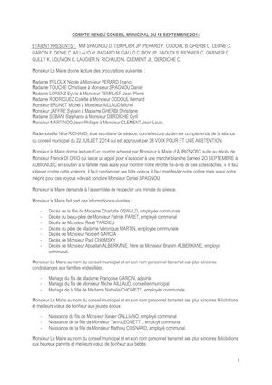 Compte rendu du conseil municipal du 18 Septembre 2014