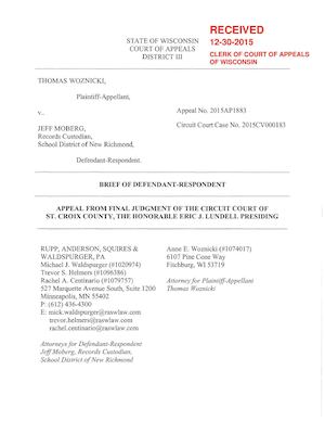 Thomas Woznicki vs. Jeff Moberg (New Richmond, Wisconsin School District)