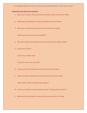 Cuestionario Trabajo Ruta Turística Toledo