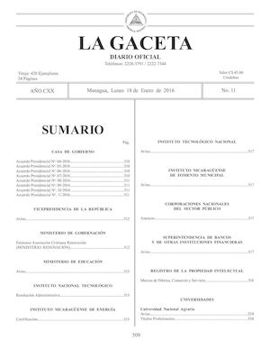 Gaceta No 11 Lunes 18 Enero De 2016