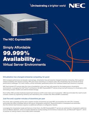 Affordable 99.999% Availability Fault-tolerance for Virtual Server Environments with NEC Express 5800/R320