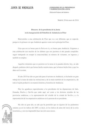 Discurso de Susana Diaz Fitur 2016.