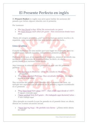 El Presente Perfecto En Inglés