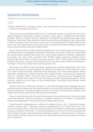 Haur Hezkuntzako Dekretua 16 1 15