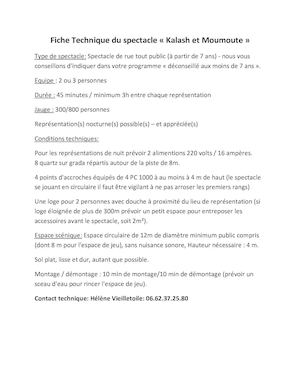 Fiche Technique Kalash Et Moumoute
