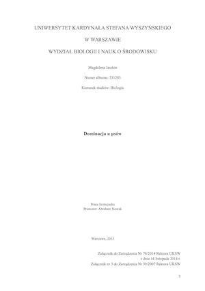 Dominacja u psów- Praca dyplomowa