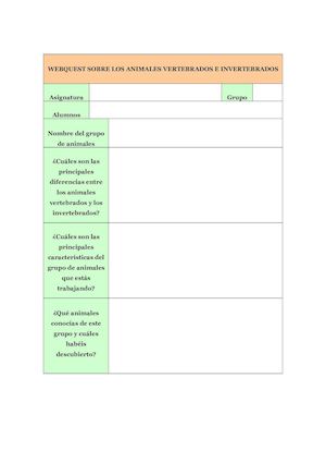 Cuestionario Webquest Animales