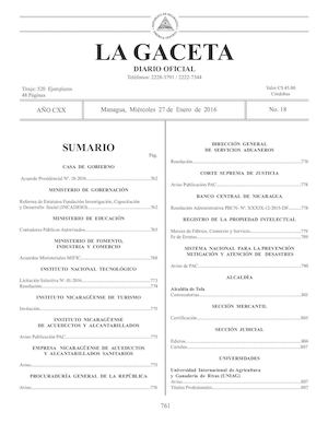 Gaceta No 18 Miércoles 27 Enero 2016