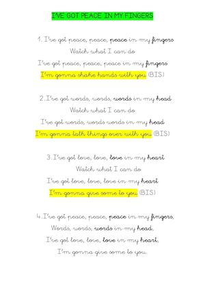 I've Got Peace In My Fingers Songlyrics