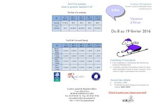 Planning Vacances hiver 2016 Ados