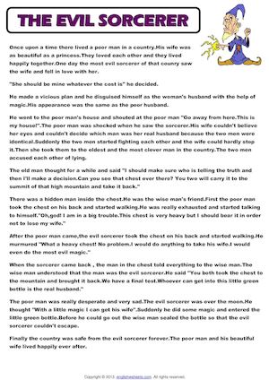 The Evil Sorcerer Simple Past Tense Reading Fairy Tale