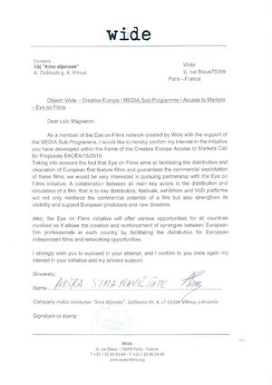 Letters of Intent - Distribution & Festivals Partners