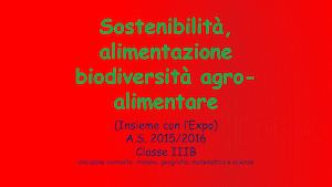 Biodiversità E Alimentazione (Lsbm)