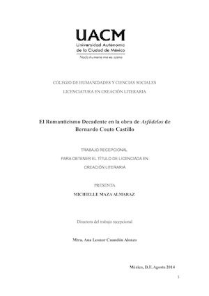 El Romanticismo Decadente en la obra de Asfódelos de Bernardo Couto Castillo