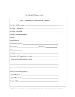 Manual Formulacion Proyectos Ficha De Perfil De Proyecto