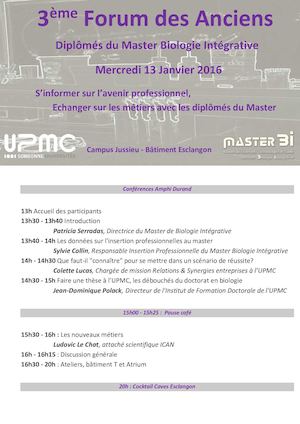 3ème Forum Anciens Master Biologie Intégrative 2016_UPMC