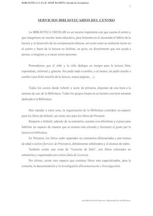Servicios Bibliotecarios CEIP José Ramón Doc