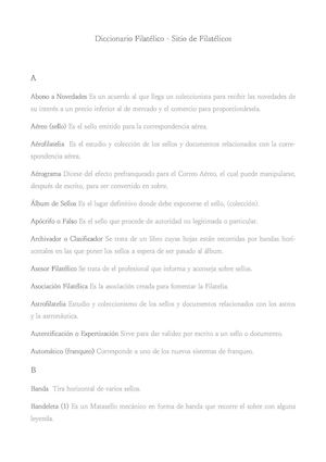 Diccionario Filatélico - Sitio de Filatélicos
