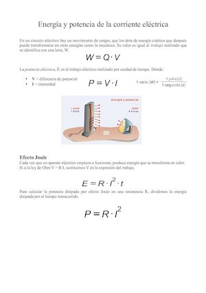 Energía Y Potencia De La Corriente Eléctrica