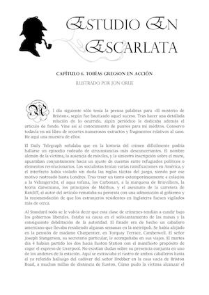 A. Conan Doyle, "Estudio en escarlata". Capítulo 6: "Tobías Gregson en acción", ilustrado por Jon Orue.