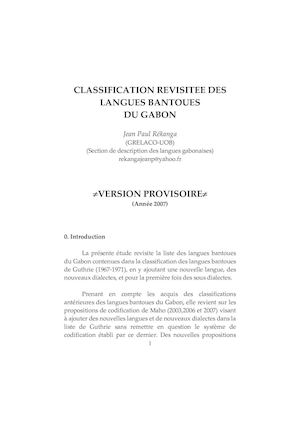 Classification revisitée des langues bantoues du Gabon, par Jean Paul Rékanga