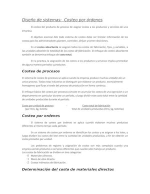 Diseño de sistemas:  Costeo por órdenes